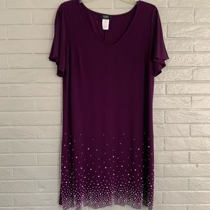NWOT Petite Large MSK Slit Shortsleeve Sequin Plum Formal Dress